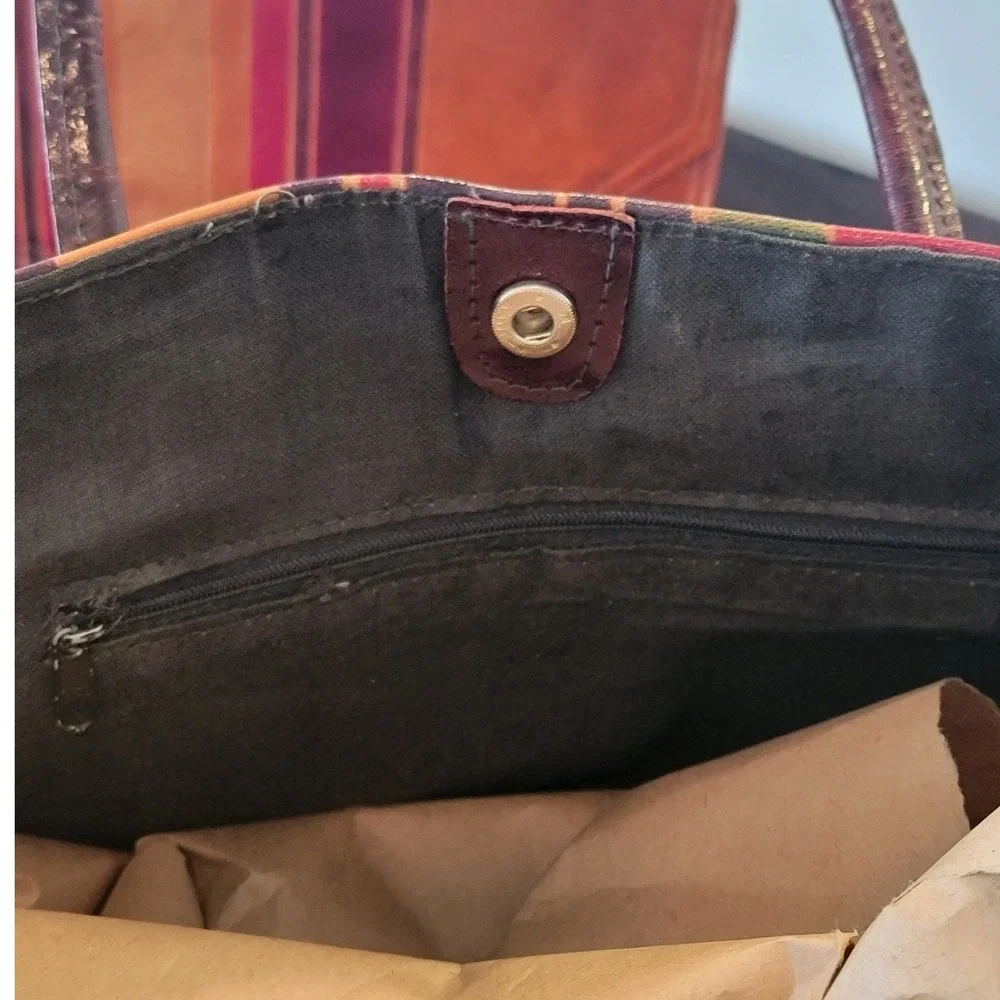 Vintage Leather Embossed Tote Bag Multicolor Abstract Design Shoulder‎ Bag